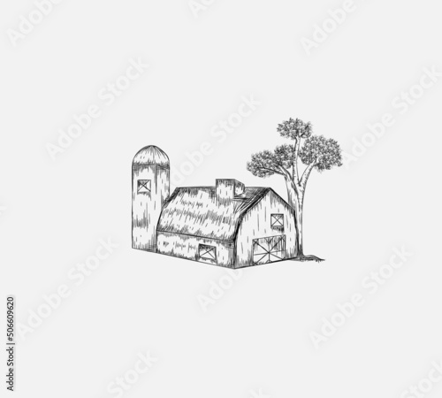 vintage hand drawn Barn farm