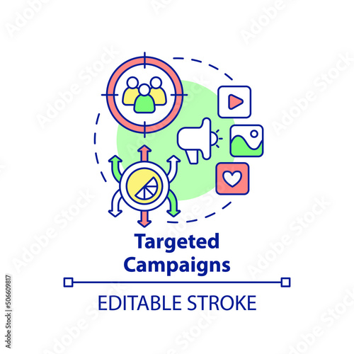 Targeted campaigns concept icon. Personalized content. Digital first advantages abstract idea thin line illustration. Isolated outline drawing. Editable stroke. Arial, Myriad Pro-Bold fonts used