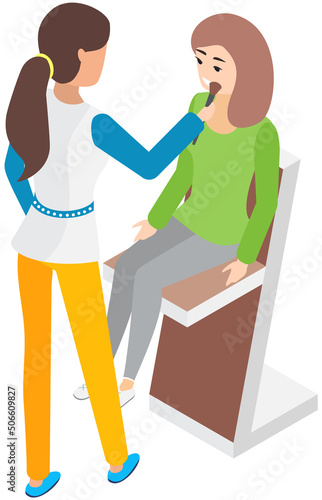 Professional artist doing beauty procedure. Woman works with cosmetics and creates makeup for model. Preparing for shooting or performance. Lady paints face and does makeup with decorative cosmetics