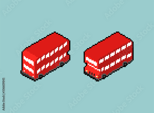 London Red double decker pixel art. pixelated UK Landmark sign. 8 bit Vector illustration