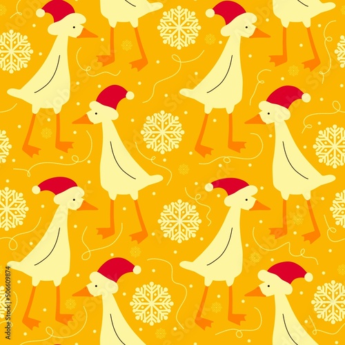 Christmas seamless ducks and hat pattern for new year gifts and fabrics and textiles and packaging 