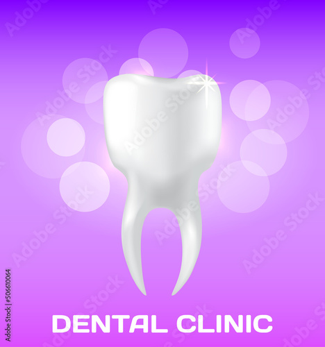 Dental clinic poster vector illustration. Advertising of hospital for teeth treatment. Medical services for installation of dental implant. Human gum with healthy teeth and denture on dentistry banner