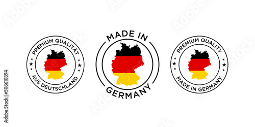 Made in Germany logo. Vector German flag in map quality label icon country flag.