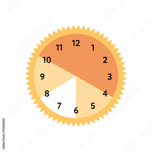 Summer skin care and sunscreen protection concept. Vector flat healthcare illustration. Clock symbol with uv index isolated on white background.