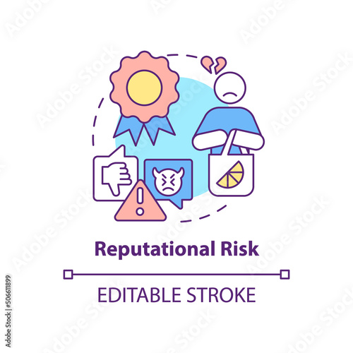 Reputational risk concept icon. Risk category abstract idea thin line illustration. Threats to company, brand reputation. Isolated outline drawing. Editable stroke. Arial, Myriad Pro-Bold fonts used