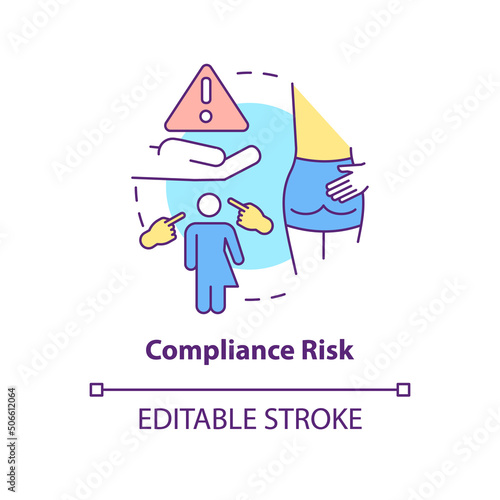Compliance risk concept icon. Risk category abstract idea thin line illustration. Legal penalties. Illegal practices. Isolated outline drawing. Editable stroke. Arial, Myriad Pro-Bold fonts used