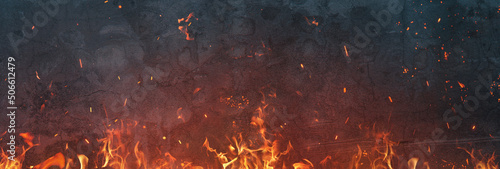 Canvas-taulu 3d rendering of grunge wall with blazing fire