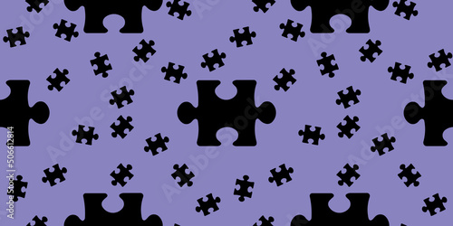 pattern. Image of black puzzle elements on pastel blue purple backgrounds. riddle. Template for applying to surface. Banner for insertion into site. 3D image. 3D rendering.