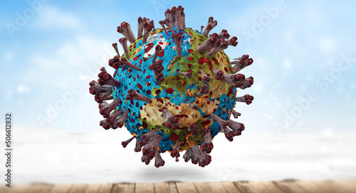 Fototapeta Naklejka Na Ścianę i Meble -  earth as virus cell at winter background concept of pandemic e.g. Covid-19 3d-illustration. elements of this image furnished by NASA