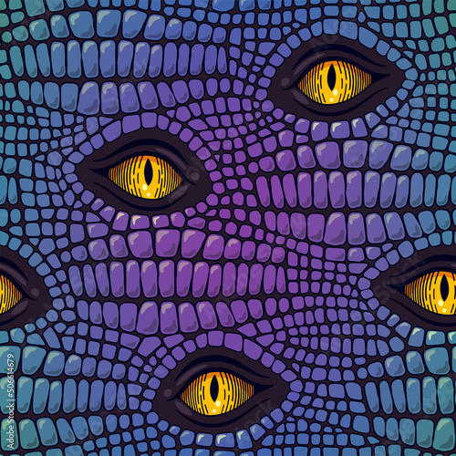 Vactor seamless pattern with reptile skin and eyes