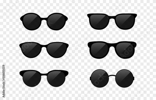 Set of vector glasses png. Sunglasses on an isolated transparent background. Glasses frame, glasses silhouette PNG.