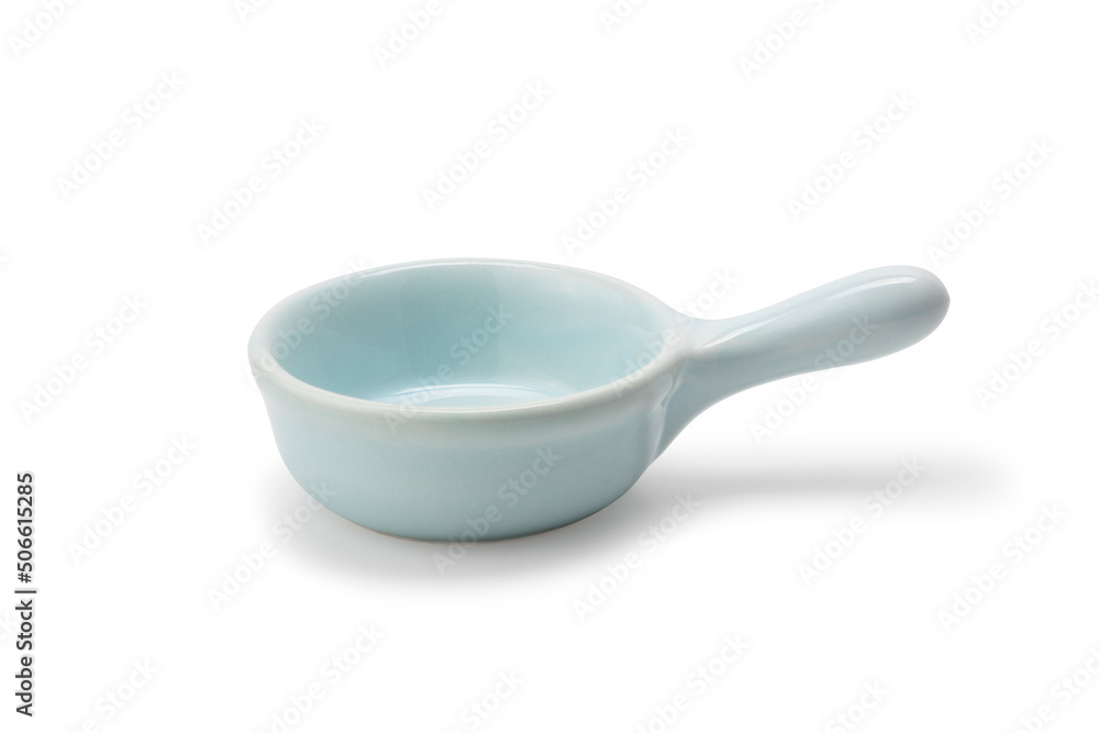 Empty ceramic sauce cup isolated on white Empty ceramic sauce cup isolated on white