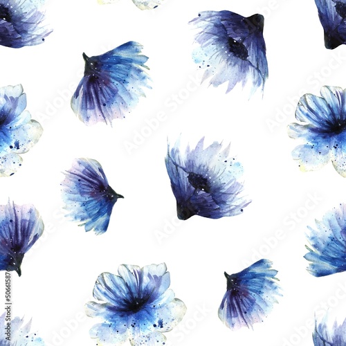 vector seamless pattern with blue flower