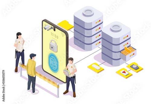 Fingerprint data access control system 3d vector