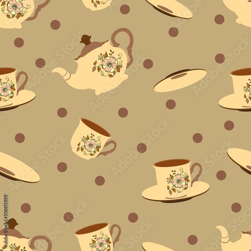 vector seamless pattern with cute cartoon dishes  cozy print