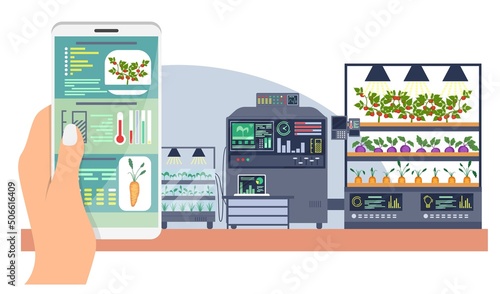 Smart farm with control from mobile phone vector