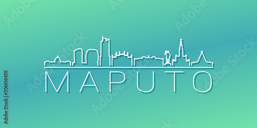 Maputo  Mozambique Skyline Linear Design. Flat City Illustration Minimal Clip Art. Background Gradient Travel Vector Icon.