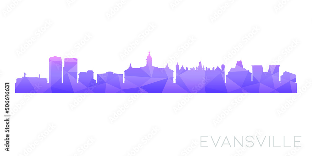 Evansville, IN, USA Low Poly Skyline Clip Art City Design. Geometric Polygon Graphic Horizon Icon. Vector Illustration Symbol.