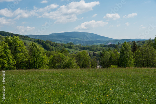 Beautiful Czech landscape near Krkonose with hills  meadows and forests