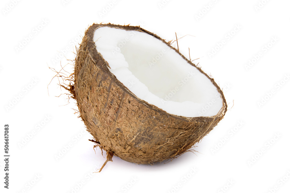 Coconut cut in half on white background Coconut cut in half on white background