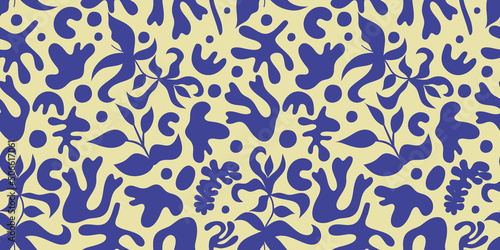Bright matisse shape seamless floral pattern Flat vector illustration. Bright seamless pattern. Abstract matisse shape for decoration design.
