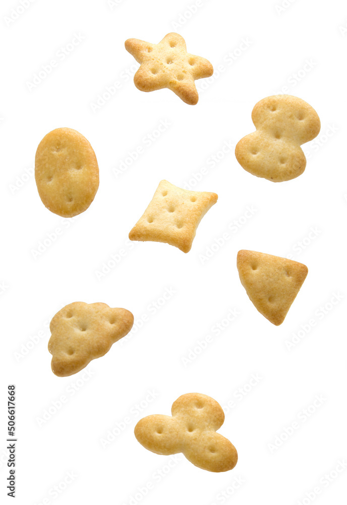 Flying sweet biscuit isolated on white background Flying sweet biscuit isolated on white background