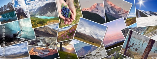 Fotografie Panorama collage of photos of a trip to the Altai of Russia