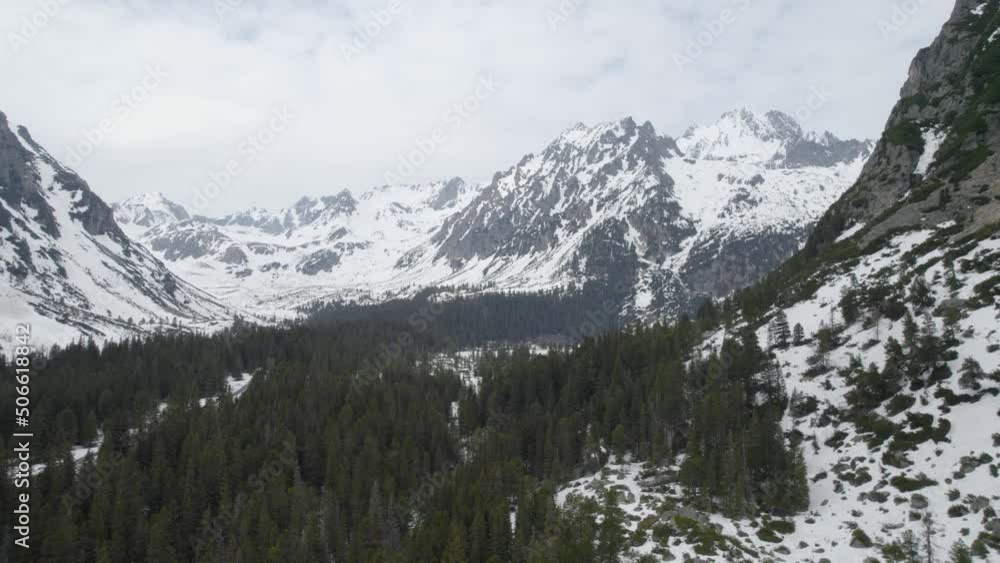 Establshing forward reveal shot of the lake Popradske, Located in Slovak Tatras Establshing forward reveal shot of the lake Popradske, Located in Slovak Tatras