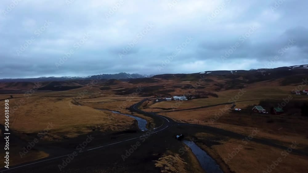Aerial landscape view of a river flowing through Iceland highlands Aerial landscape view of a river flowing through Iceland highlands