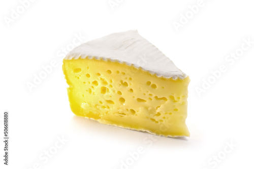 Piece of camembert in white background - Perspective view