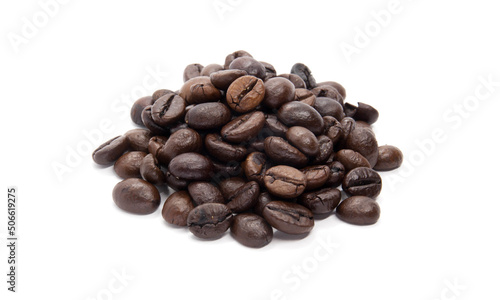 Roasted coffee beans isolated in white background