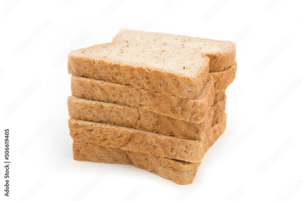 Set with bread slices on white background