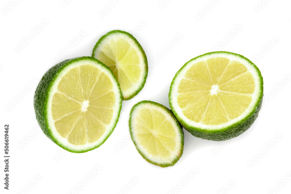 sliced lime fruit isolated on white background