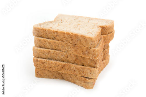 Set with bread slices on white background