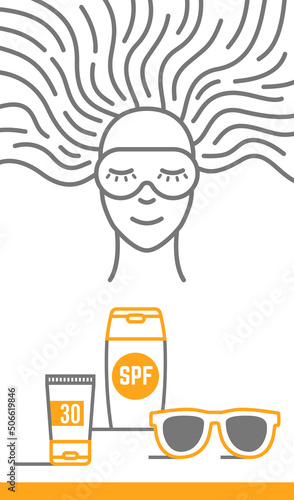 Sleep mask icon. Woman in a mask. Sunblock cream