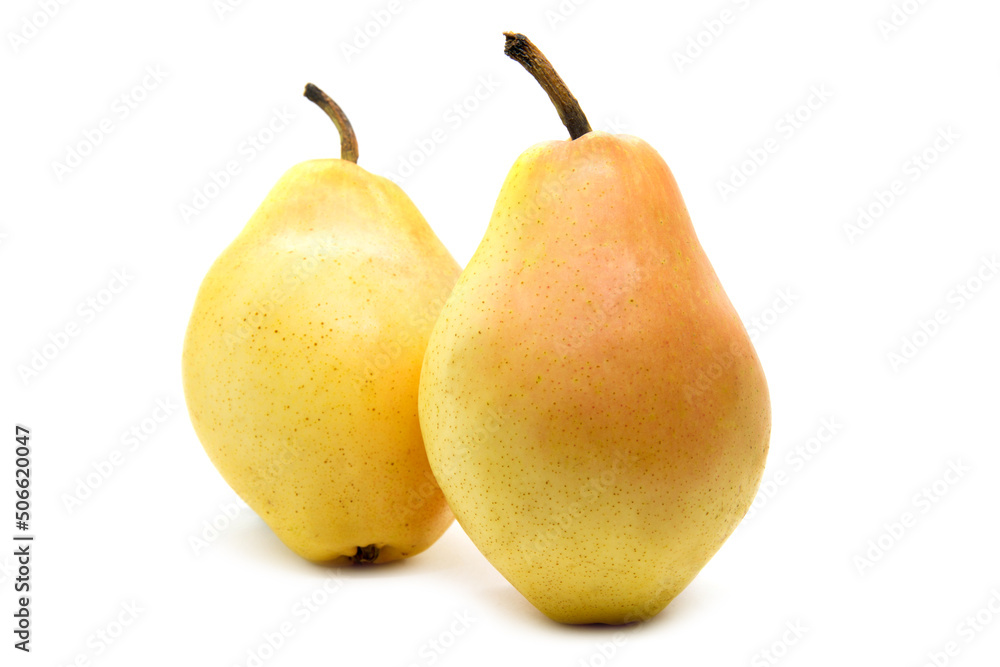 Two ripe yellow pears isolated on white background Two ripe yellow pears isolated on white background