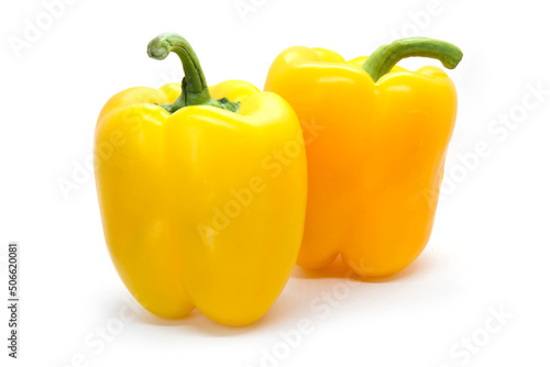  Two Yellow Bell Pepper isolated on white background