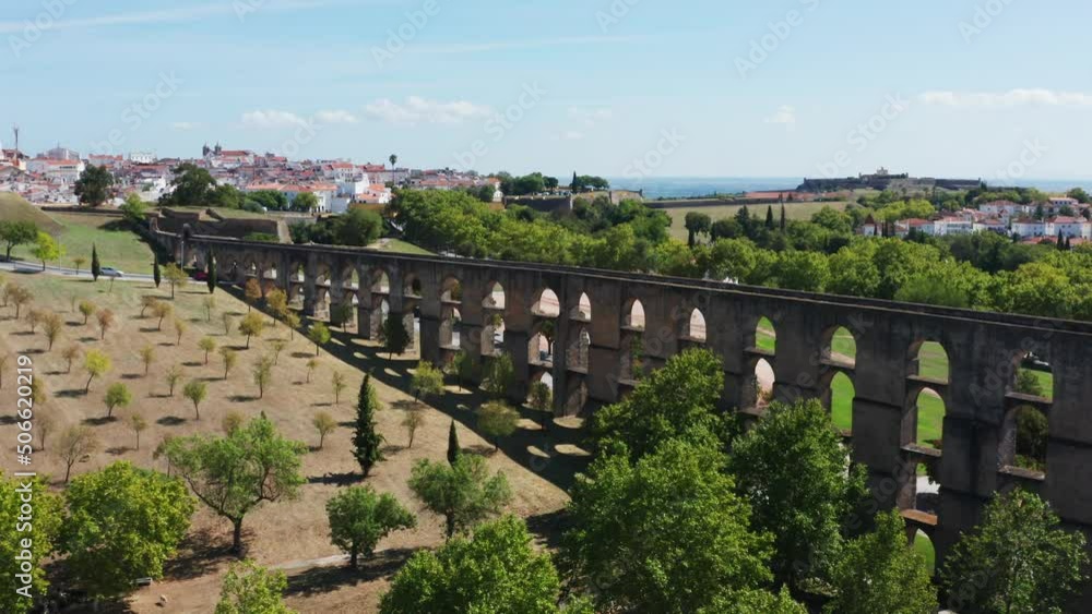 Aerial Shot if the Amoreira Aqueduct in Elvas, Portugal Aerial Shot if the Amoreira Aqueduct in Elvas, Portugal