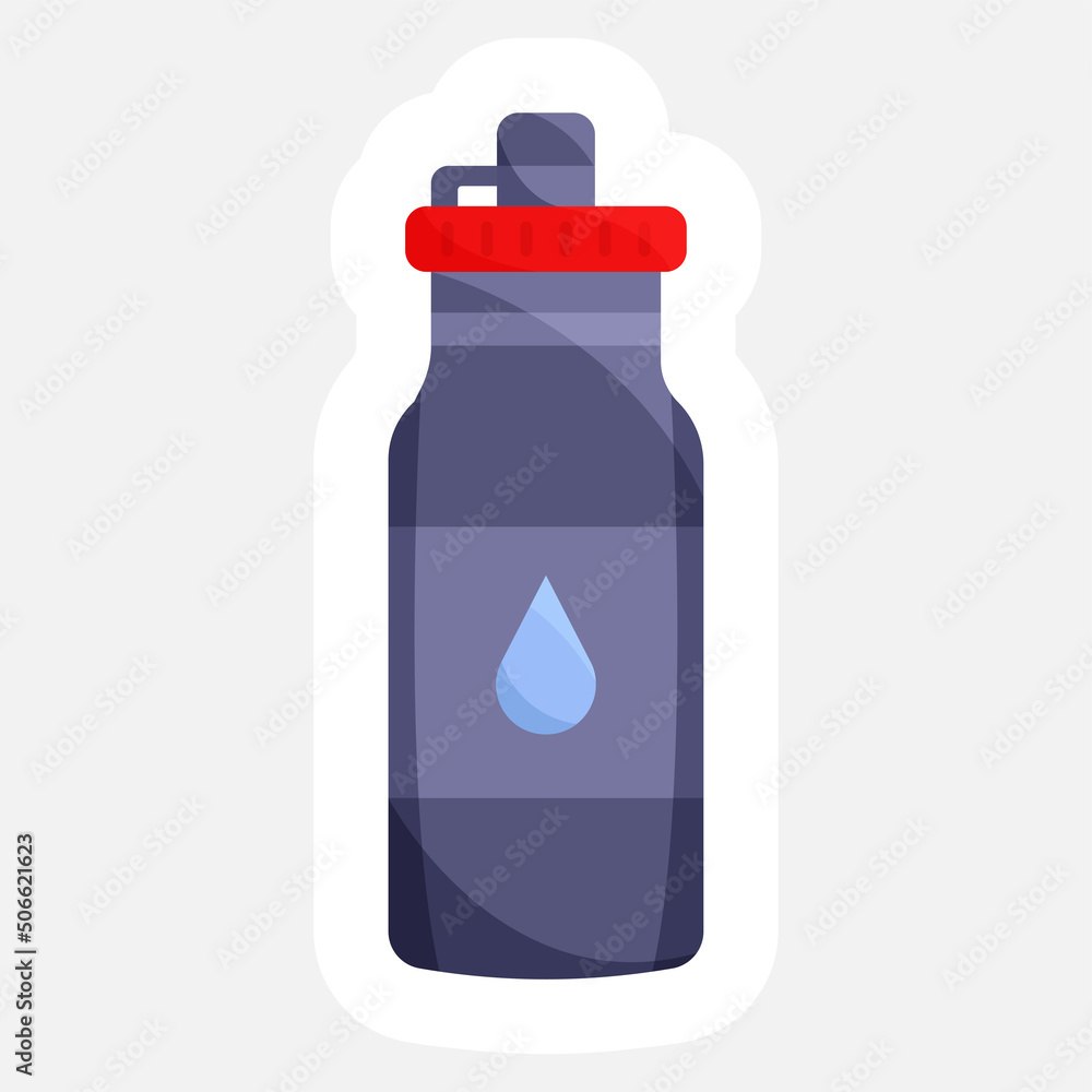 Isolated Colorful Sticker Of Water Bottle Icon Flat Style. Isolated Colorful Sticker Of Water Bottle Icon Flat Style.