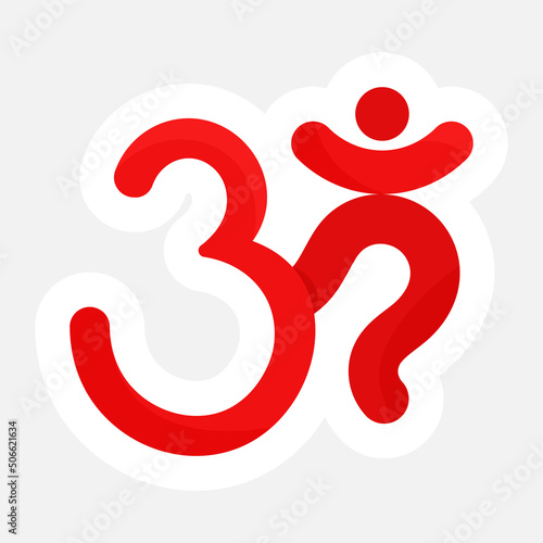 Isolated Om Sticker Or Symbol In Red Color.