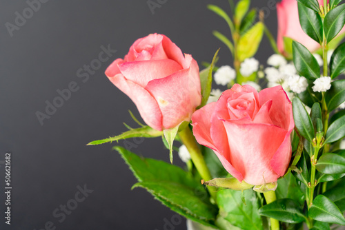 Beautiful pink rose flower bouquet with black background