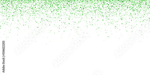 Wide green glitter holiday falling confetti on white background. Vector