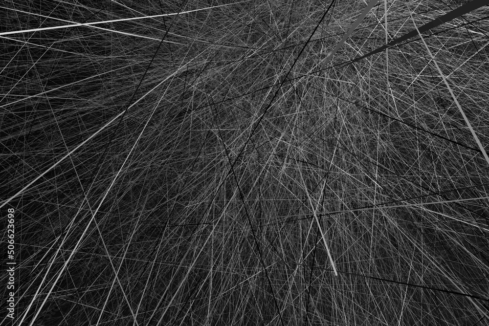 Fototapeta premium Black and white art with a modern linear texture. Psychedelic mesh abstract 3d rendering background