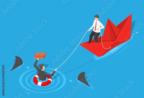 Man help to save life vector business concept