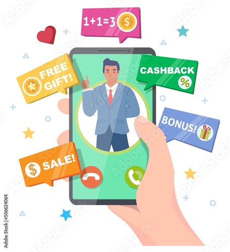 Promo spam call flat vector advertising marketing