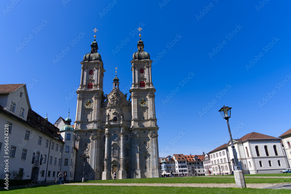 The Cathedral of St.Gallen is the parish church for the Cathedral Parish and the diocesan church for the Diocese of St.Gallen founded in 1847. Photo taken April 19th, 2022, St. Gallen, Switzerland. The Cathedral of St.Gallen is the parish church for the Cathedral Parish and the diocesan church for the Diocese of St.Gallen founded in 1847. Photo taken April 19th, 2022, St. Gallen, Switzerland.