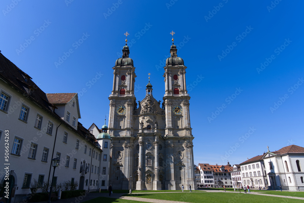 The Cathedral of St.Gallen is the parish church for the Cathedral Parish and the diocesan church for the Diocese of St.Gallen founded in 1847. Photo taken April 19th, 2022, St. Gallen, Switzerland.