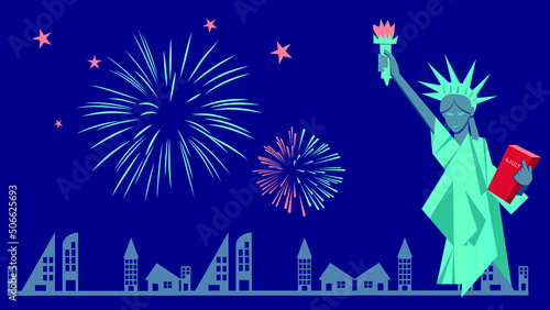 Fireworks with Statue of Liberty