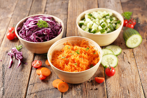 assorted of grated vegetable salad ( carrot,  cabbage and cucumber)