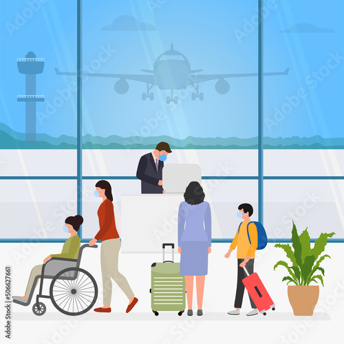 Covid Travel Airport Plane People Tourist Check in